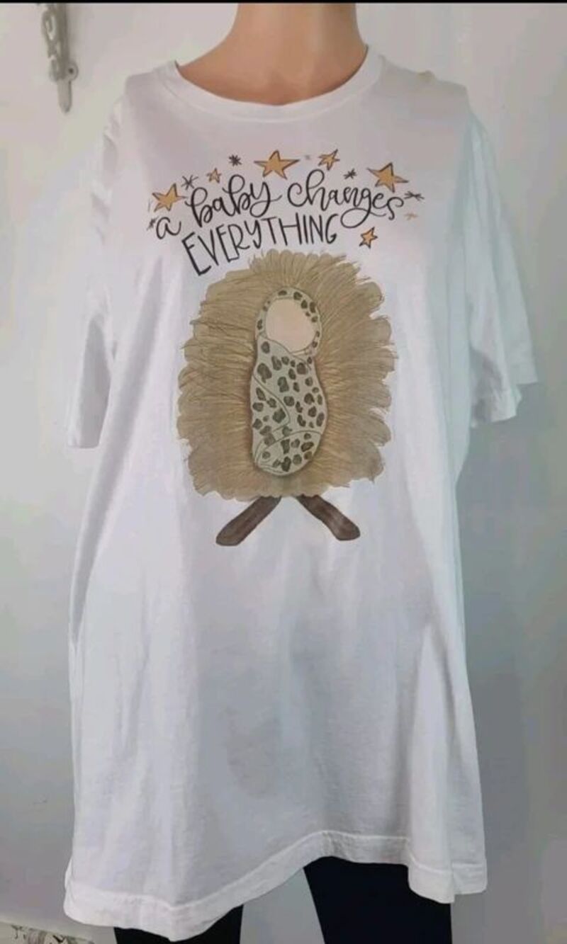 A Baby Changes Everything Jesus in a manger t-shirt Large Bella Canvas Christian